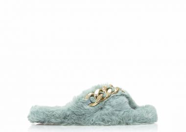 Παντόφλες γαλάζιες γούνινες χιαστί με αλυσίδα ΓΑΛΑΖΙΟ - Tsoukalas - 