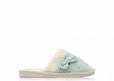 Παντόφλες γαλάζιες σουέτ με φιόγκο και σχέδιο με νότες ΓΑΛΑΖΙΟ - Tsoukalas - 