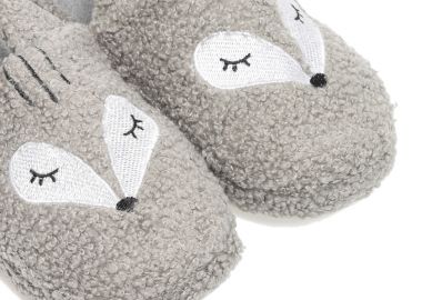 Παντόφλες γκρι γούνα με σχέδιο λαγουδάκι ΓΚΡΙ - Tsoukalas - 