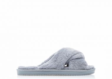 Παντόφλες γκρι γούνινες χιαστί ΓΚΡΙ - Tsoukalas - 