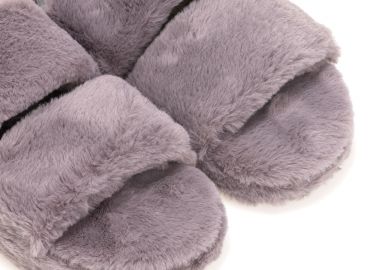 Παντόφλες γκρι γούνινες με φαρδιά λουράκια ΓΚΡΙ - Tsoukalas - 