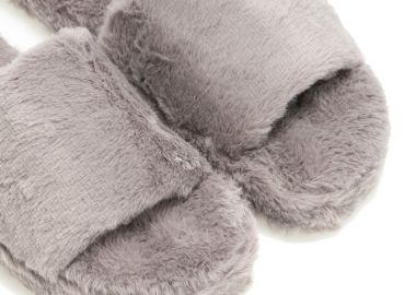 Παντόφλες γκρι γούνινες με φάσα ΓΚΡΙ - Tsoukalas - 