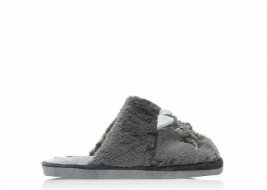 Παντόφλες γκρι γούνινες με γκρι σχέδιο δεινόσαυρος ΓΚΡΙ - Tsoukalas - 