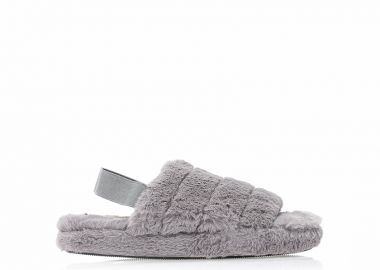 Παντόφλες γκρι γούνινες με λάστιχο ΓΚΡΙ - Tsoukalas - 