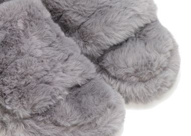 Παντόφλες γκρι γούνινες με λάστιχο ΓΚΡΙ - Tsoukalas - 