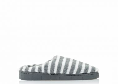 Παντόφλες γκρι γούνινες με ρίγες ΓΚΡΙ - Tsoukalas - 