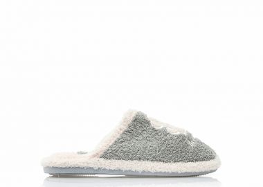 Παντόφλες γκρι γούνινες με ροζ λεπτομέρειες ΓΚΡΙ - Tsoukalas - 