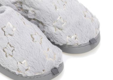 Παντόφλες γκρι γούνινες με σχέδιο αστεράκια ΓΚΡΙ - Tsoukalas - 