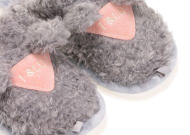 Παντόφλες γκρι γούνινες με σχέδιο φράση I&LU ΓΚΡΙ - Tsoukalas - 