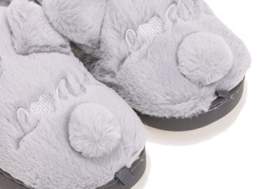 Παντόφλες γκρι γούνινες με σχέδιο σκυλάκι love ΓΚΡΙ - Tsoukalas - 