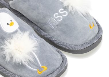 Παντόφλες γκρι γούνινες σχέδιο παπάκι ΓΚΡΙ - Tsoukalas - 