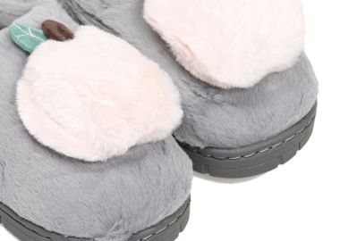 Παντόφλες γκρι και ροζ με γούνα σχέδιο μήλο ΓΚΡΙ - Tsoukalas - 