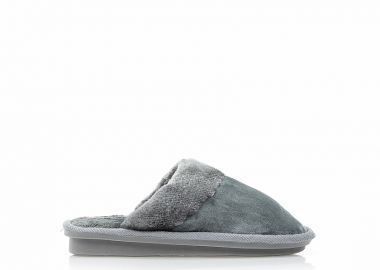 Παντόφλες γκρι σουέτ με γουνάκι ΓΚΡΙ - Tsoukalas - 