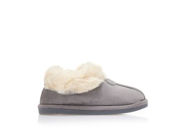 Παντόφλες γκρι σουέτ με γουνάκι και εσωτερική γούνα ΓΚΡΙ - Tsoukalas - 