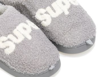 Παντόφλες γκρι σουέτ με letter print σχέδιο supper ΓΚΡΙ - Tsoukalas - 