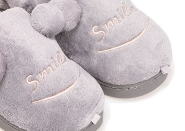 Παντόφλες γκρι σουέτ με σχέδιο φράση smile ΓΚΡΙ - Tsoukalas - 