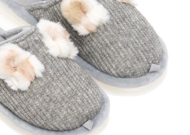 Παντόφλες γκρι υφασμάτινες με φουντίτσες ΓΚΡΙ - Tsoukalas - 