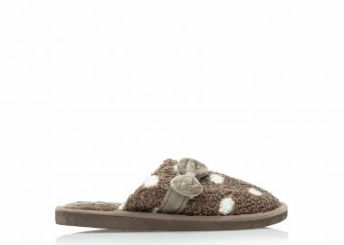 Παντόφλες καφέ γούνινες πουά με διακοσμητικό φιόγκο ΚΑΦΕ - Tsoukalas - 