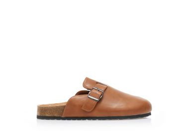 Παντόφλες κάμελ δερματίνη με διακοσμητικό λουράκι ΚΑΜΕΛ - Tsoukalas - 