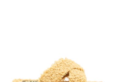 Παντόφλες κίτρινες γούνινες μπουκλέ χιαστί ΚΙΤΡΙΝΟ - Tsoukalas - 