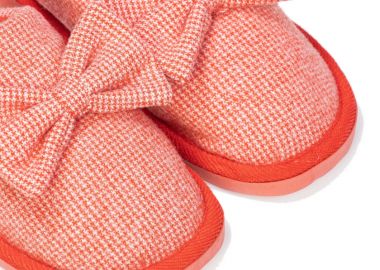 Παντόφλες κόκκινες σουέτ pied de poule με φιόγκο ΚΟΚΚΙΝΟ - Tsoukalas - 