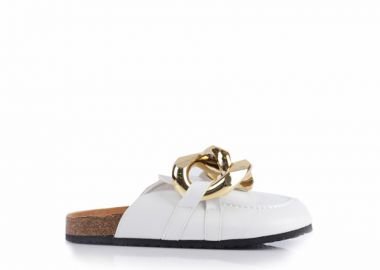 Παντόφλες λευκές δερματίνη με αλυσίδα στη φάσα ΛΕΥΚΟ - Tsoukalas - 