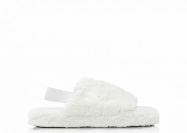 Παντόφλες λευκές γούνινες με λάστιχο ΛΕΥΚΟ - Tsoukalas - 