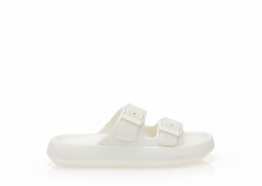 Παντόφλες λευκές λάστιχο με ρυθμιζόμενη φάσα ΛΕΥΚΟ - Tsoukalas - 