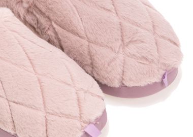 Παντόφλες λιλά γούνινες με σχέδιο φύλλο ΛΙΛΑ - Tsoukalas - 