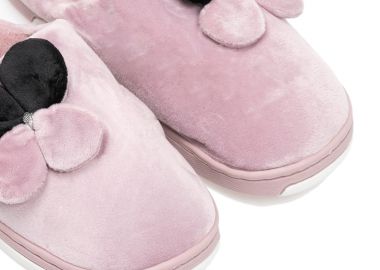 Παντόφλες λιλά σουέτ με γούνα σχέδιο λουλούδι ΛΙΛΑ - Tsoukalas - 