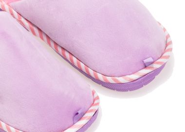 Παντόφλες λιλά σουέτ με ριγέ λεπτομέρειες ΛΙΛΑ - Tsoukalas - 