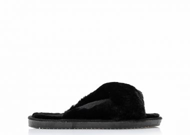 Παντόφλες μαύρες γούνινες χιαστί ΜΑΥΡΟ - Tsoukalas - 