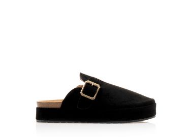 Παντόφλες μαύρες σουέτ με διακοσμητικό λουράκι ΜΑΥΡΟ - Tsoukalas - 