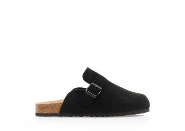 Παντόφλες μαύρες σουέτ με διακοσμητικό λουράκι ΜΑΥΡΟ - Tsoukalas - 