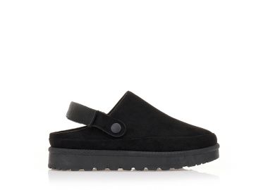 Παντόφλες μαύρες σουέτ με εσωτερική γούνα ΜΑΥΡΟ - Tsoukalas - 