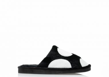 Παντόφλες μαύρες σούετ πουά ΜΑΥΡΟ - Tsoukalas - 