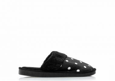 Παντόφλες μαύρες σουέτ πουά με γουνάκι ΜΑΥΡΟ - Tsoukalas - 