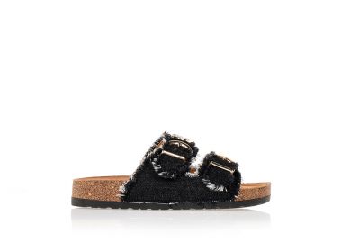 Παντόφλες μαύρες τζιν με χρυσές καρφίτσες ΜΑΥΡΟ - Tsoukalas - 