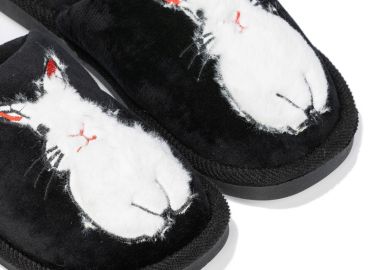 Παντόφλες μαύρο σουέτ με λευκό γούνα λαγουδάκι ΜΑΥΡΟ - Tsoukalas - 