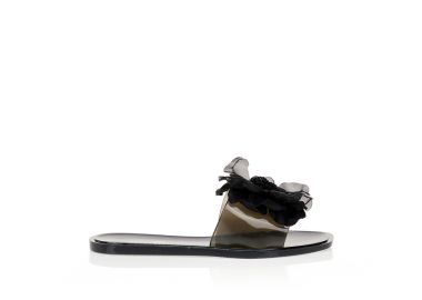 Παντόφλες με διαφάνεια και διακοσμητικό λουλούδι ΜΑΥΡΟ - Tsoukalas - 