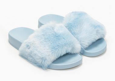Παντόφλες με φάσα από γούνα - Γαλάζιο - Issue - 