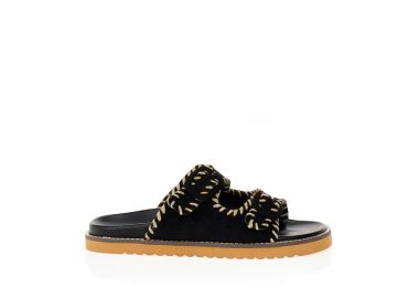 Παντόφλες με ιδιαίτερη φάσα και αγκράφες ΜΑΥΡΟ - Tsoukalas - 