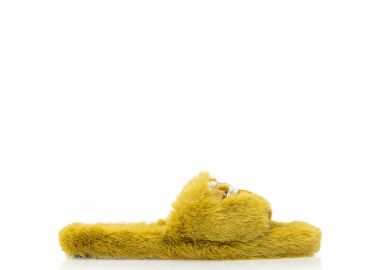 Παντόφλες μουσταρδί γούνινες με αλυσίδα στη φάσα ΜΟΥΣΤΑΡΔΙ - Tsoukalas - 