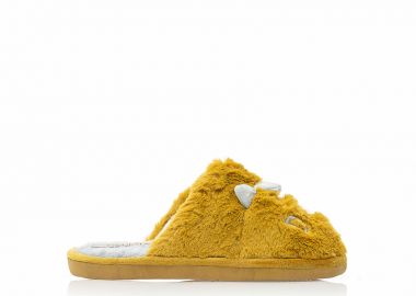 Παντόφλες μουσταρδί γούνινες με γκρι σχέδιο δεινόσαυρος ΜΟΥΣΤΑΡΔΙ - Tsoukalas - 