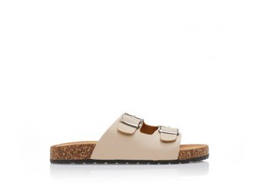 Παντόφλες μπεζ δερματίνη με διπλή ρυθμιζόμενη φάσα ΜΠΕΖ - Tsoukalas - 