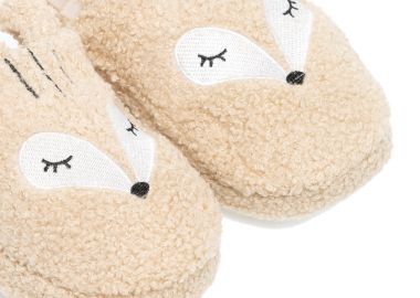 Παντόφλες μπεζ γούνα με σχέδιο λαγουδάκι ΜΠΕΖ - Tsoukalas - 