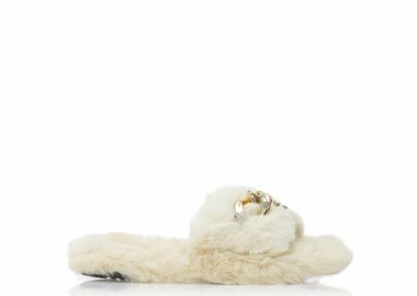 Παντόφλες μπεζ γούνινες χιαστί με αλυσίδα ΜΠΕΖ - Tsoukalas - 