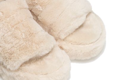 Παντόφλες μπεζ γούνινες με λάστιχο ΜΠΕΖ - Tsoukalas - 