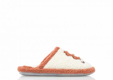 Παντόφλες μπεζ γούνινες με σομόν λεπτομέρειες ΜΠΕΖ - Tsoukalas - 