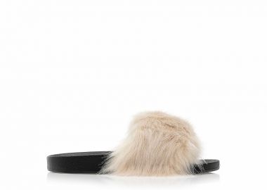 Παντόφλες μπεζ γούνινες ΜΠΕΖ - Tsoukalas - 